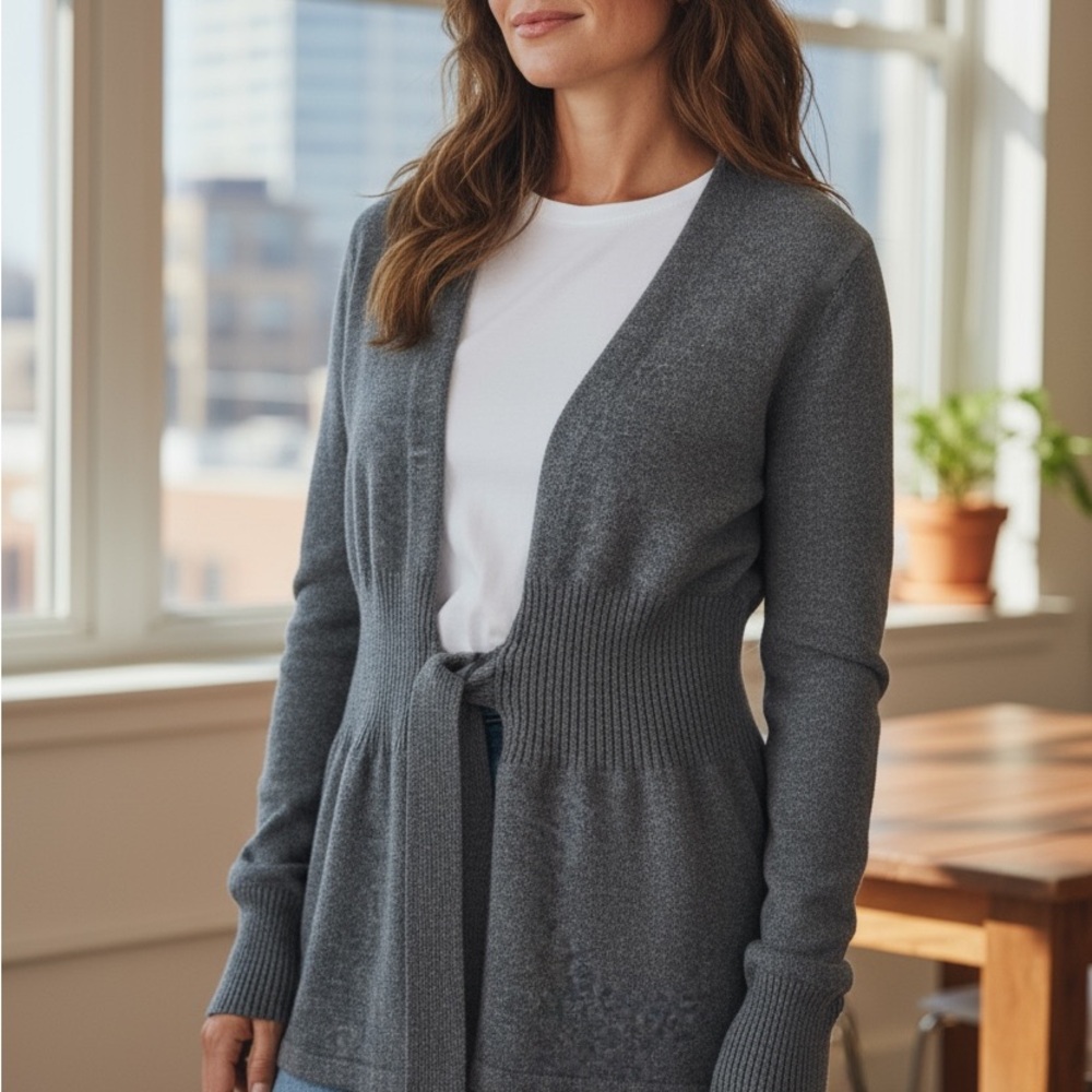 J.McLaughlin Cashmere Gray Tie Front Cardigan
